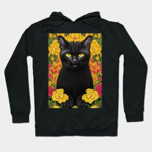 Majestic Floral Black Cat Hoodie